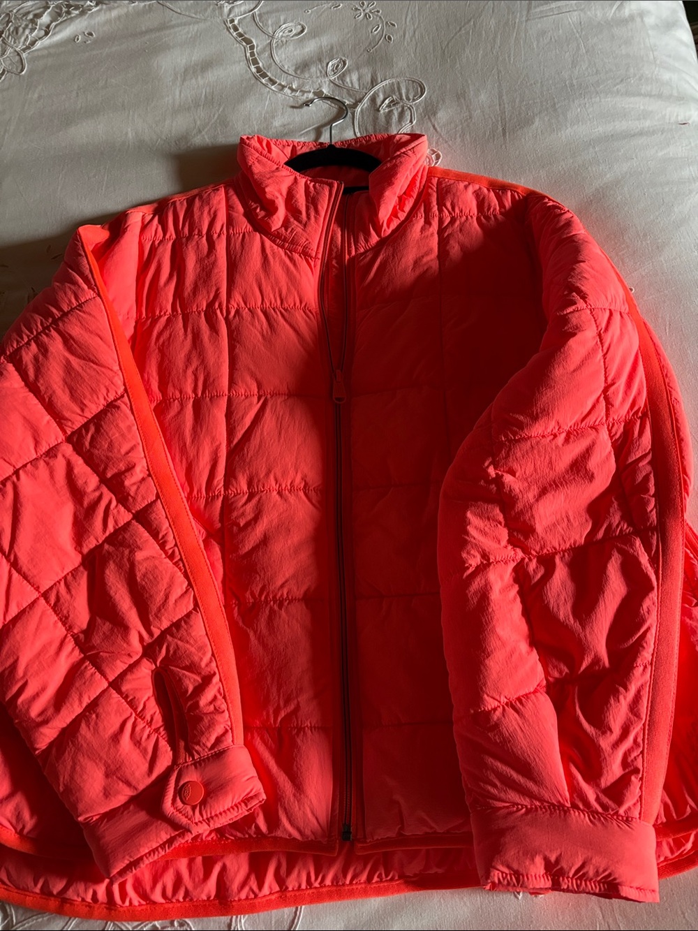 Free People Bright Coral Quilted Puffer Jacket